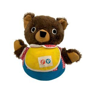 Vintage Fisher Price Bear Soft Chime Ball Toy, Baby Infant Retro Plush Rattle